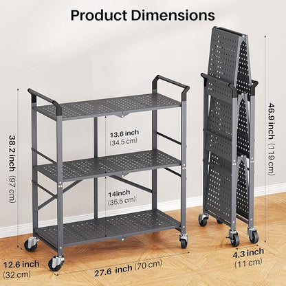 SNTD 3 Tier Rolling Cart, Metal Utility Cart on Wheels, Lockable Casters - Image 4