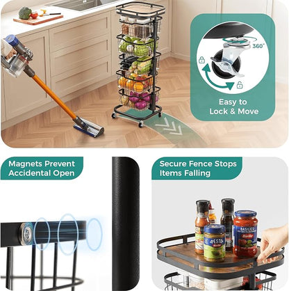 5 Tier Rotating Kitchen Storage Cart, Fruit Vegetable Potato Rack Stand | - Image 5