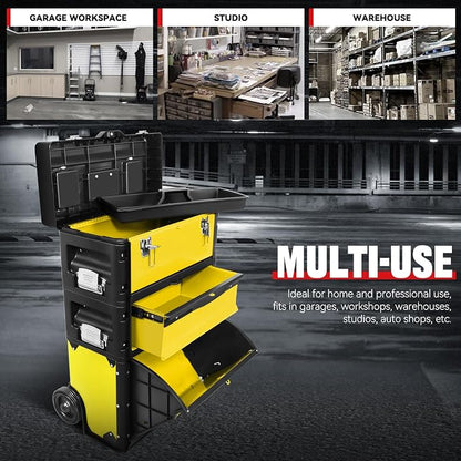 Auto Dynasty 3-Tier Stackable Tool Box, 19.5 Inch 3-in-1 Rolling Tool Box - Image 5