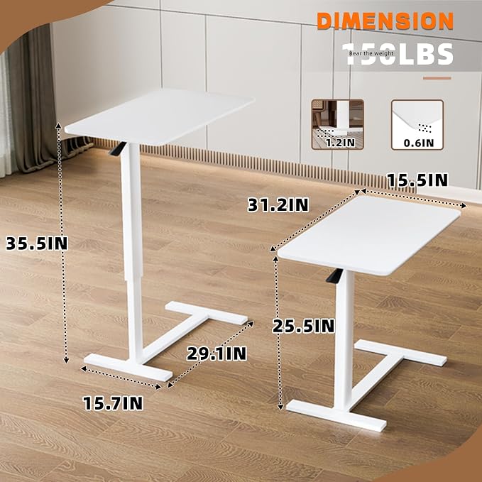 Overbed Bedside Table with Wheels, Adjustable Hospital Over Bed Table, Rolling - Image 7