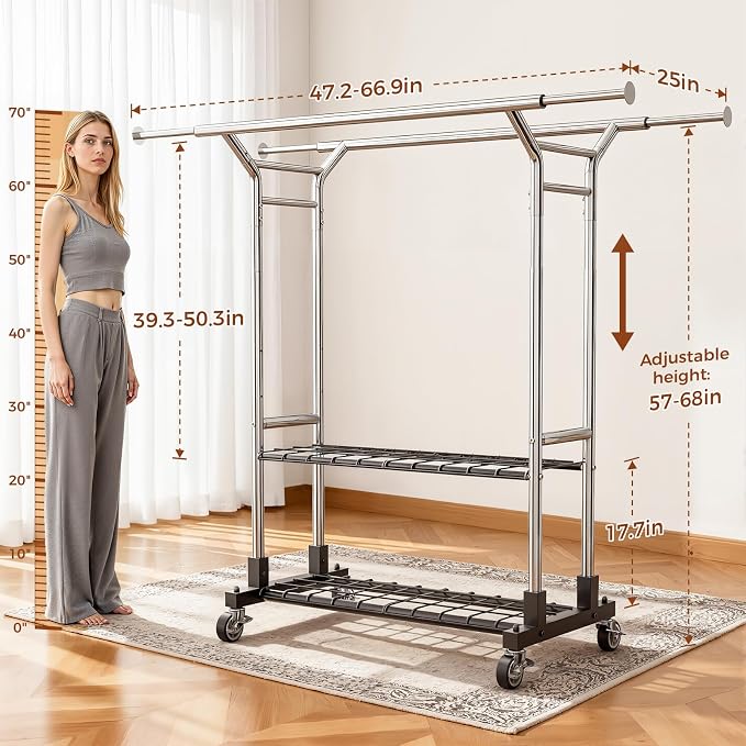 Luxspire Heavy Duty Clothes Rack Load 650 LBS, Double Rod Clothing Racks - Image 6