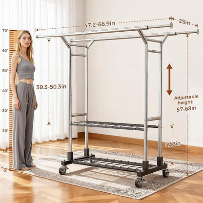 Luxspire Heavy Duty Clothes Rack Load 650 LBS, Double Rod Clothing Racks - Image 6