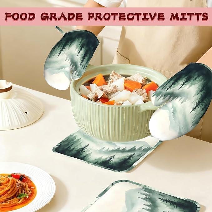 Misty Forest Mountain Heat-Resistant Silicone Oven Mitts and Pot Holders - Image 7