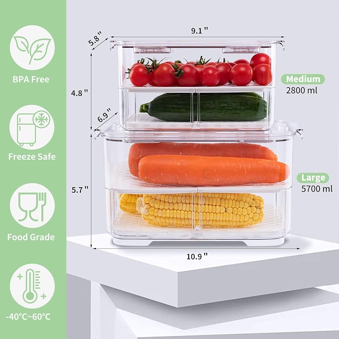 elabo Fruit Storage Containers Fridge Produce Saver- Stackable Refrigerator - Image 5