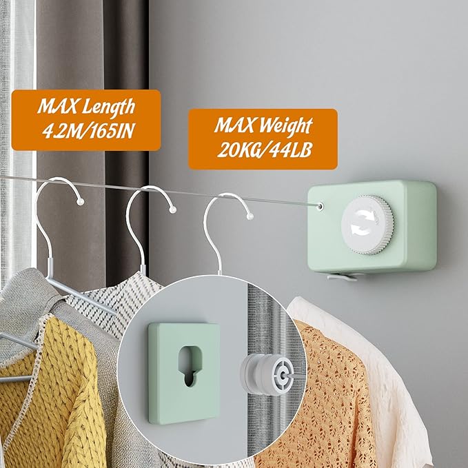 Retractable Clothesline Indoor, Non-Sagging Clothes Line Retracting Outdoors - Image 4