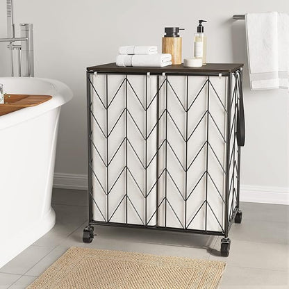 WOWLIVE Laundry Basket with Wheels, Heavy Duty Laundry Hamper with Wood Lid - Image 2