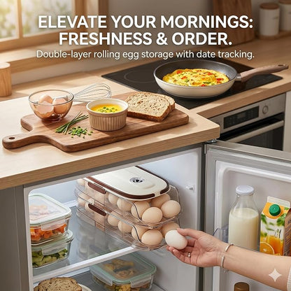 Egg Holder for Fridge with Lid and Handle, Automatic Rolling Egg Container for - Image 7