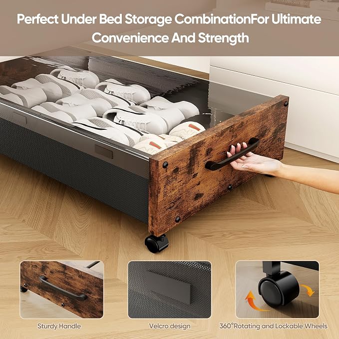 KITHELP Wooden Under Bed Storage - Image 6