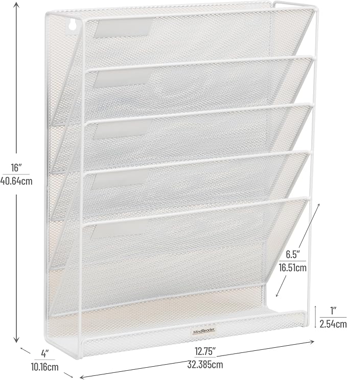 Mind Reader 5-Pocket Vertical File Storage, Desktop Organizer, Wall Mount - Image 3
