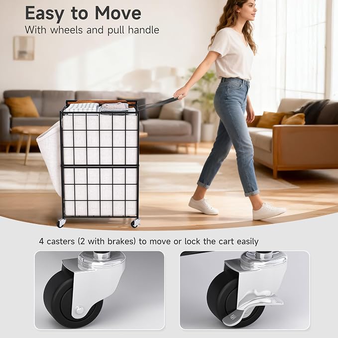 90L Laundry Basket with Wheels, Large Capacity Laundry Hamper with Removable - Image 5
