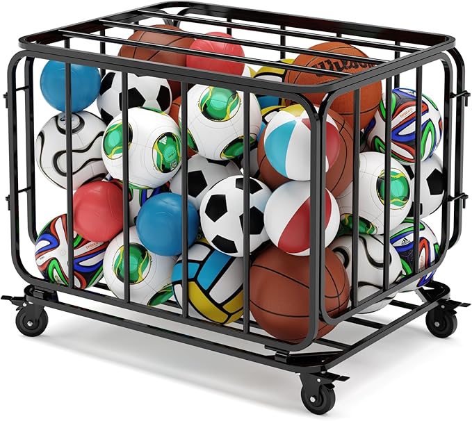 Houseables Ball Cart, Ball Storage, Basketball Cart, Basketball Storage Bin by Houseables