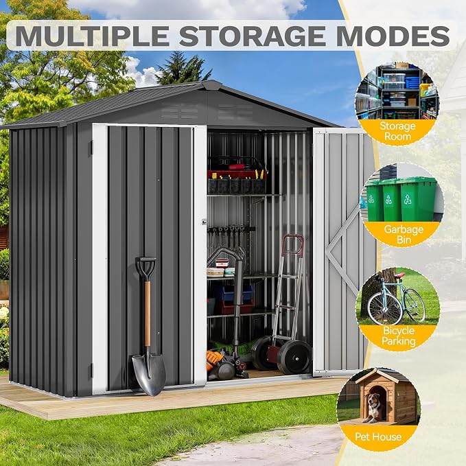 DWVO 6x4ft Metal Outdoor Storage Shed, Lockable Tool Storage Sheds, Oversized - Image 9