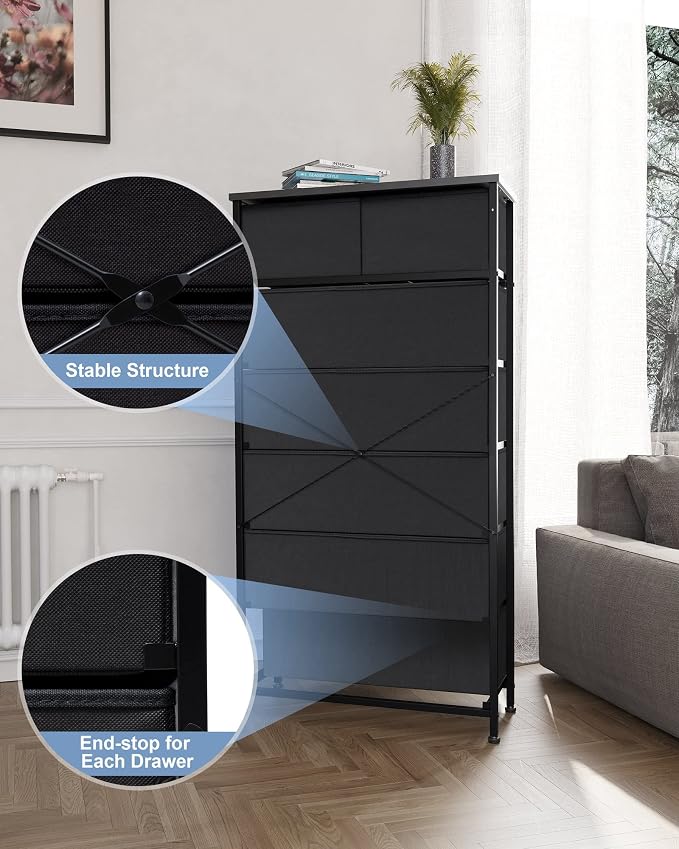 Fabric Dresser with 7 Drawers, Vertical Storage Tower - Image 5