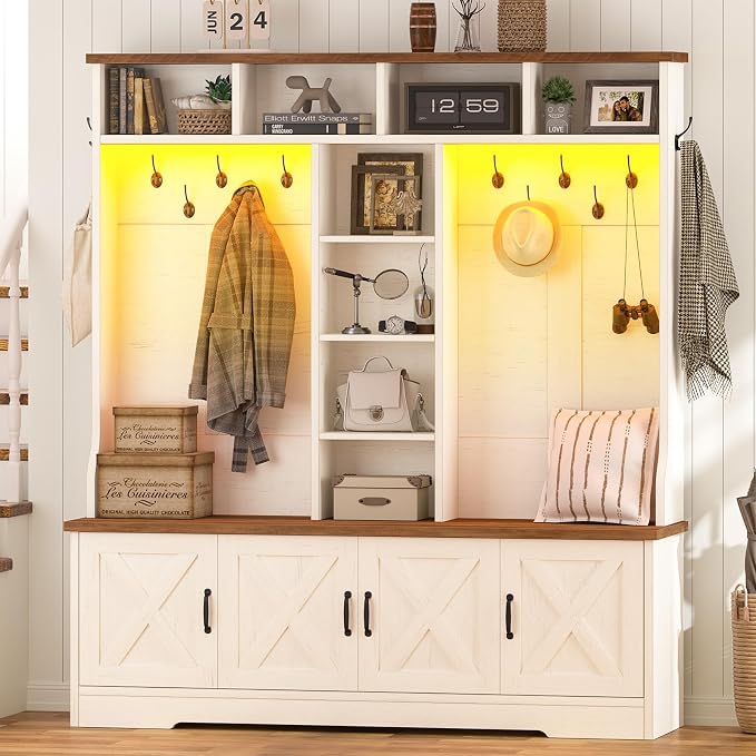 CSZZD Hall Tree with Bench and Shoe Storage, Farmhouse Entryway Bench with Coat by CSZZD
