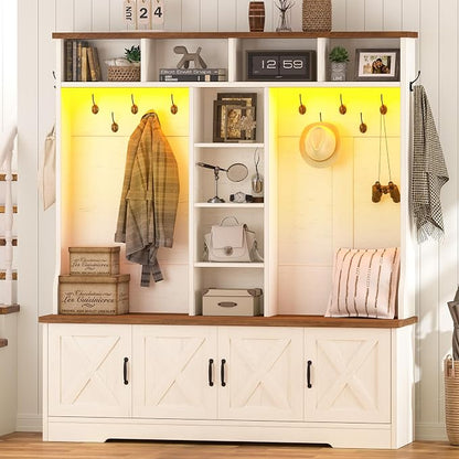 CSZZD Hall Tree with Bench and Shoe Storage, Farmhouse Entryway Bench with Coat by CSZZD