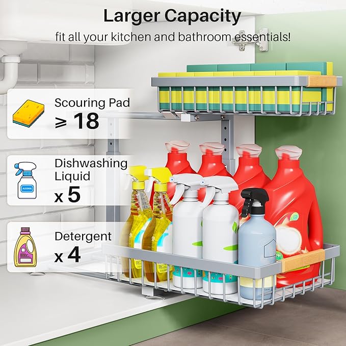 Under Sink Organizer, 2 Packs 2 Tier Under Sink Organizers and Storage - Image 3
