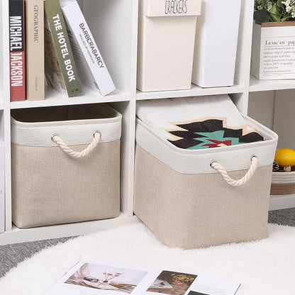 Bidtakay Beige Storage Basket Large Fabric Cloth Baskets Tall Rectangular Shelf - Image 3