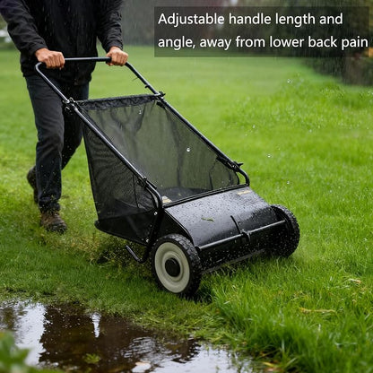 Lawn Push Sweeper, 7 Cu. Ft. Hopper Capacity, 4 Spinning Brushes, Angle & - Image 6