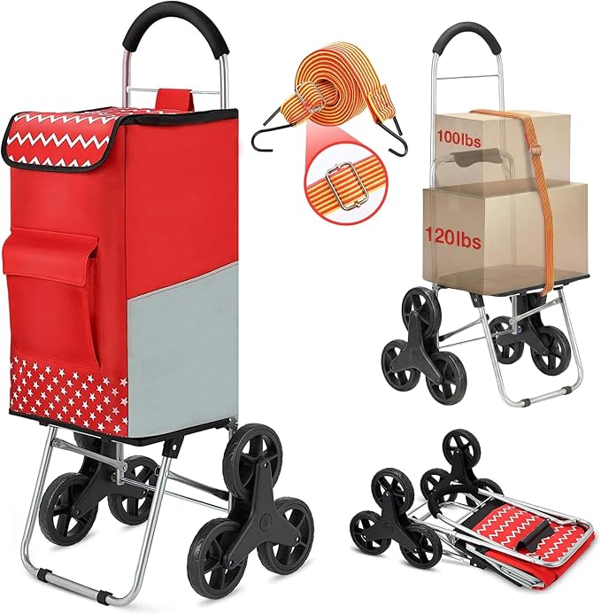 Shopping Cart, Super Loading Stair Climber 220 lbs Capacity Grocery Foldable by winkeep