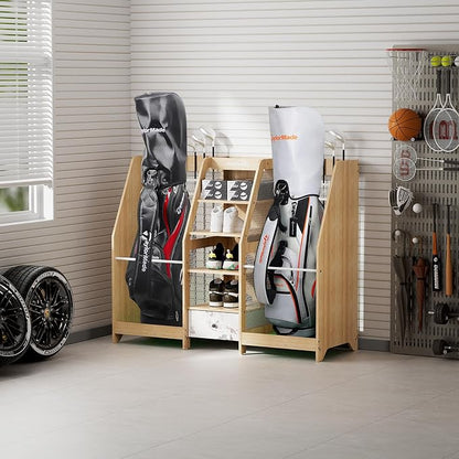 Golf Bag Storage Organizer for Garage, Premium Wooden 2 Golf Bags Rack - Image 9