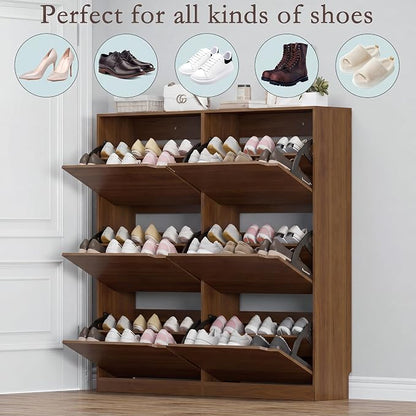 BORNOON Shoe Cabinet with 6 Flip Drawers, Slim Narrow Shoe Storage Cabinet - Image 4