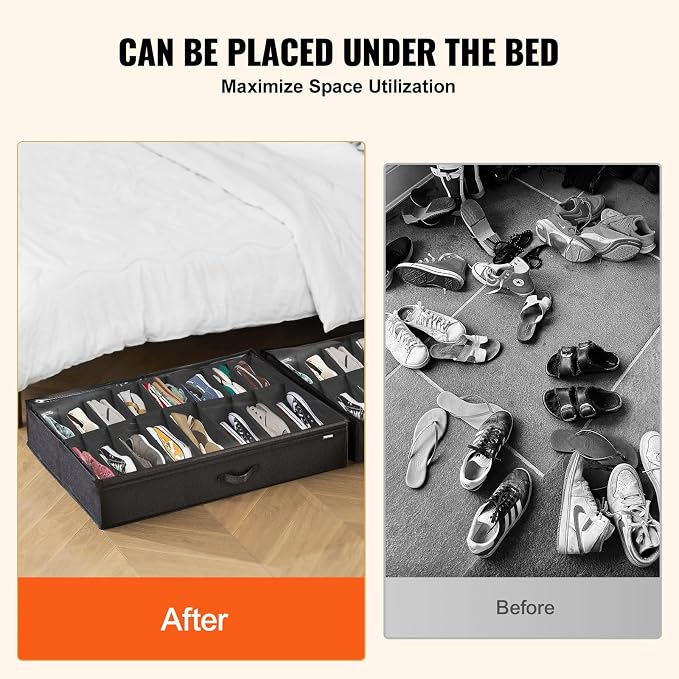 VEVOR Under Bed Shoe Storage Organizer, Total 32 Compartments, Underbed Shoes - Image 3