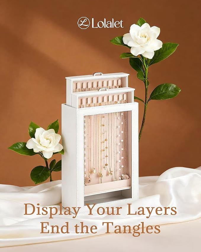 Lolalet Necklace Organizer Box, 2-Layer Jewelry Storage Boxes - Image 8