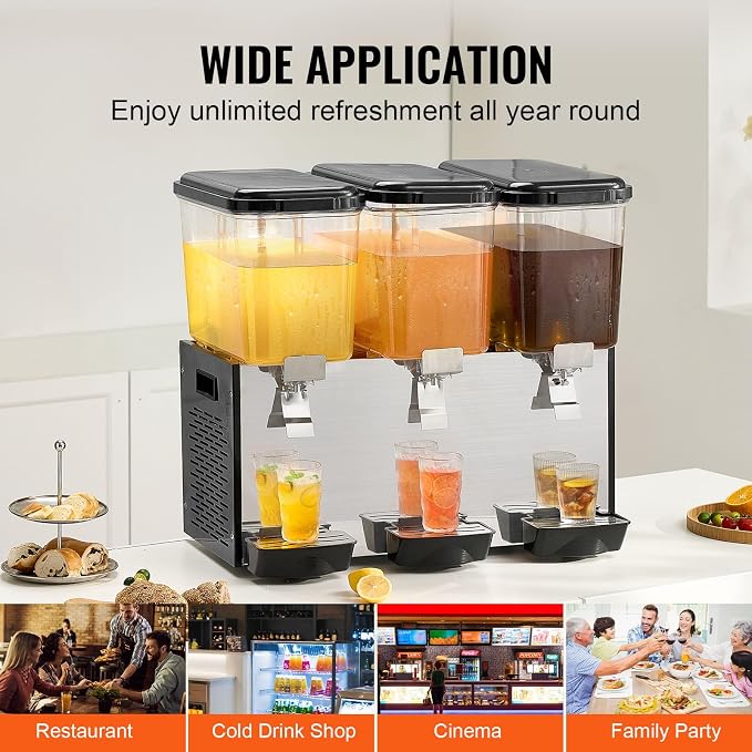 VEVOR Commercial Beverage Dispenser, 3 Tanks 18 L / 19 QT Per Tank Juice - Image 6