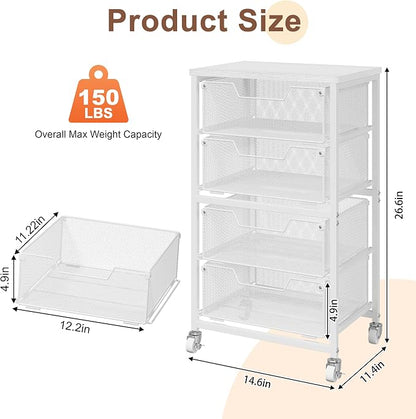 4-Drawer Rolling Storage Cart, Utility Cart - Image 3