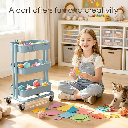 3 Tier Rolling Cart Metal Utility Cart - Image 8