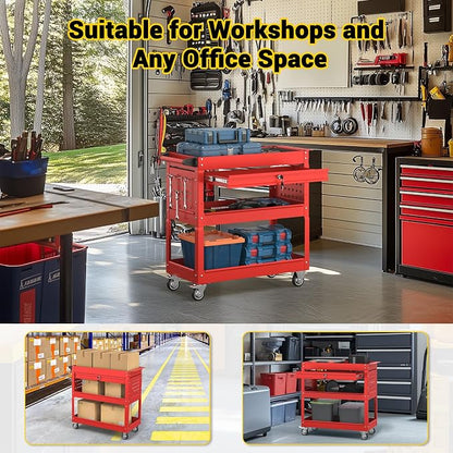3 Tier Rolling Tool Cart on Wheels, 550 LBS Tool Cart - Image 7