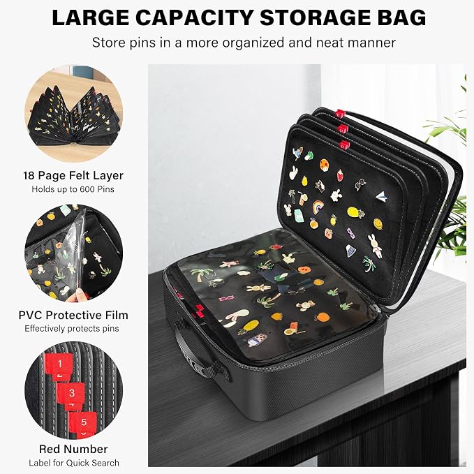 Enamel Pin Display Bag EVA Hard Shell Pin Trading Book, 18 Page Collectible Pin - Image 2