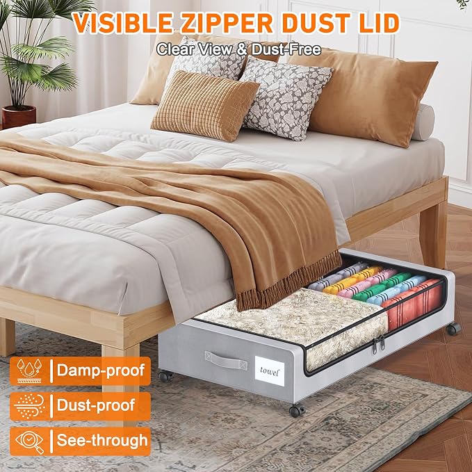 Under Bed Storage with Wheels, 2 Pack Under Bed Storage Containers with Clear - Image 7