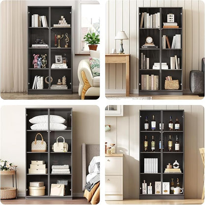 Glass Display Cabinet with LED Lights, Display Case Bookcase with 4-Tier Shelves - Image 7