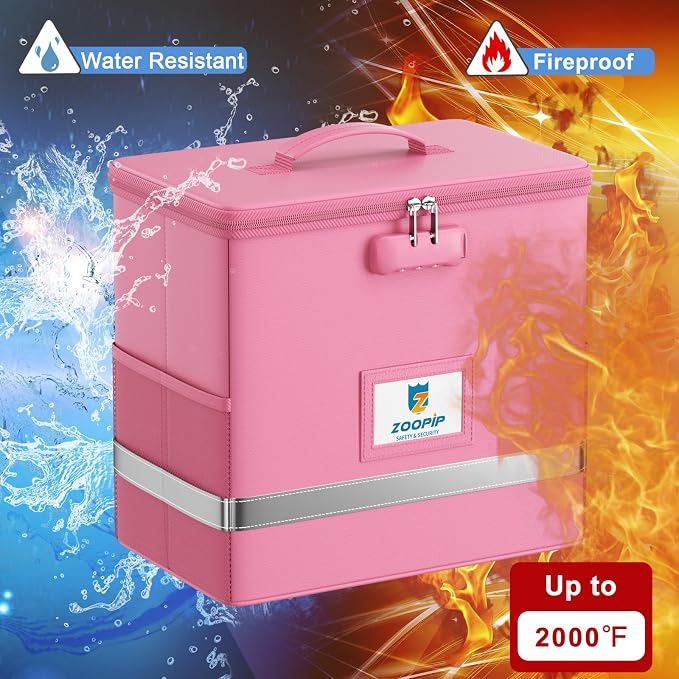 Fireproof File Box with Lock, Collapsible Document Organizer, Reflective Strip - Image 2