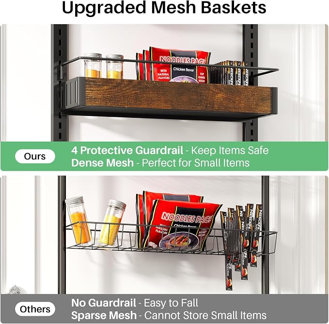 SNTD 8 Tiers Wooden Over Door Organizer, Rustic Brown | Pantry Door Organizers - Image 5
