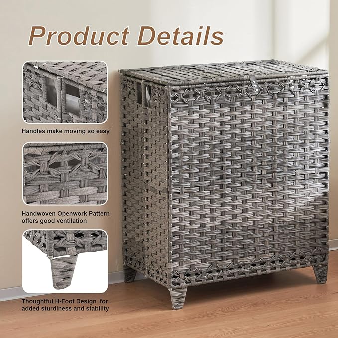 Laundry Hamper with Lid, 190L Large Laundry Basket 3 Section with 6 Removable - Image 7