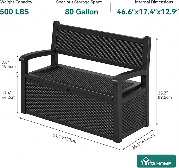 YITAHOME 80 Gallon Storage Bench Deck Box, Lockable Patio Bench - Image 7
