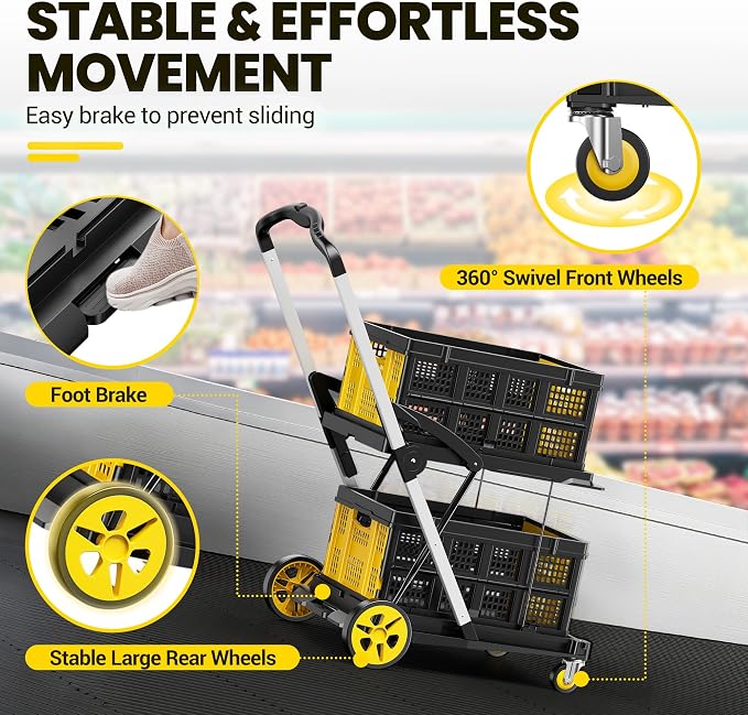 Collapsible Shopping Cart, 8-in-1 200LBS Multi Functional Utility Cart - Image 4