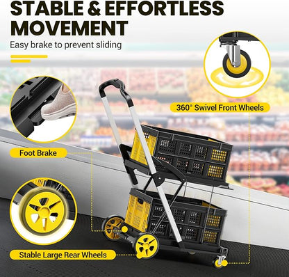 Collapsible Shopping Cart, 8-in-1 200LBS Multi Functional Utility Cart - Image 4