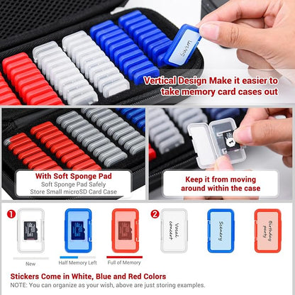 EVA PU Micro SD Card Case with 60 Individual Plastic TF Card Holders - Image 3