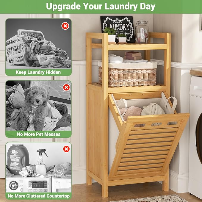Homykic Tilt Out Laundry Hamper, 10 Gal Bamboo Laundry Storage Cabinet - Image 5