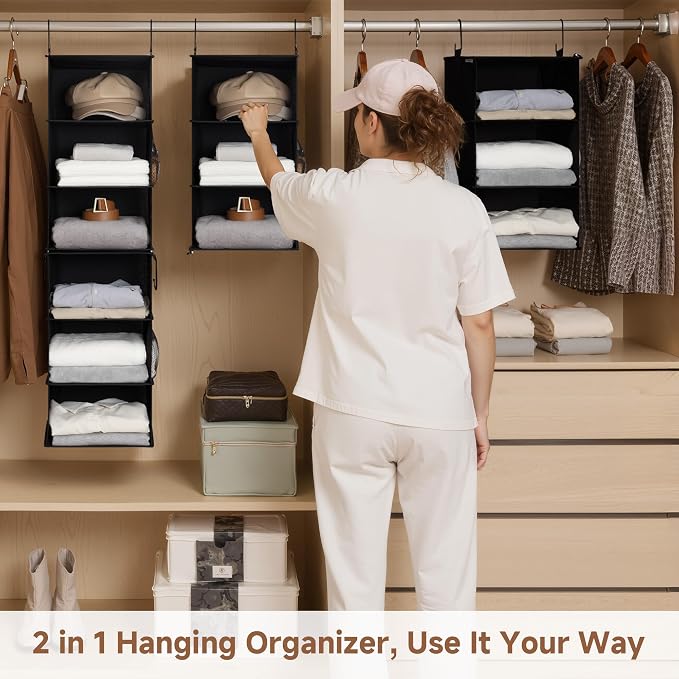 StorageWorks Hanging Closet Organizer 6-Shelf, Separable Two 3 Shelf Closet - Image 2