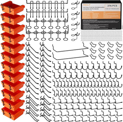 INCLY 276PCS Extra Thick 1/4" Pegboard Accessories Organizer Kit, Heavy Duty by INCLY