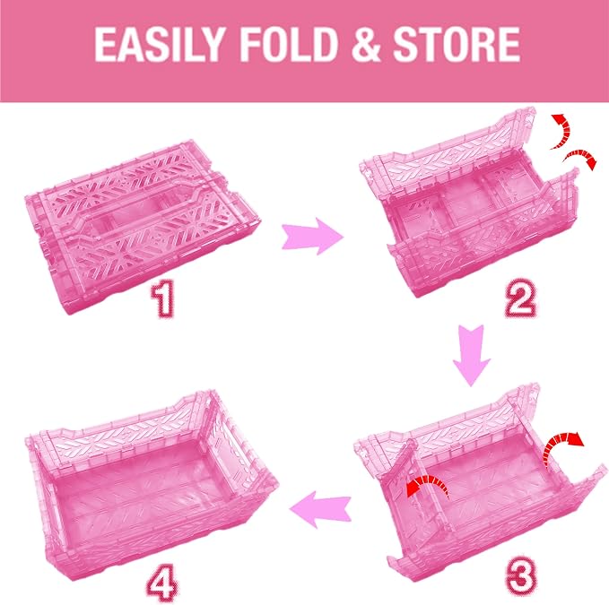 4L Plastic Storage Crates, Collapsible Basket - Image 4