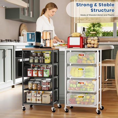 Goovilla Kitchen Cart with Drawers, Lockable Wheels with Wooden Top, Fruit - Image 2