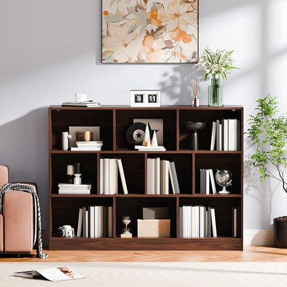Cozy Castle Brown Bookshelf, 3-Tier Open Shelf Bookcase, 10 Cube Storage - Image 8