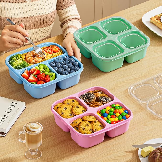 Canfanni 6 Pcs Snack Box Container Set, Reusable 3&4 Compartment Meal Prep - Image 2