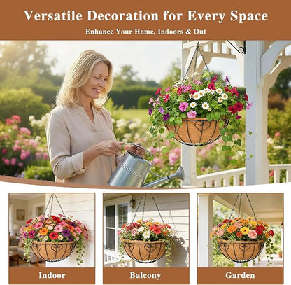 4 Pack Hanging Planter for Outdoor Plants 14 inch Metal Hanging Flower Basket - Image 2
