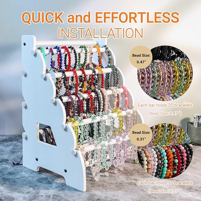 Wooden Bracelet Holder 8 Tier Jewelry Bracelet Display Stand, Portable Organizer - Image 3